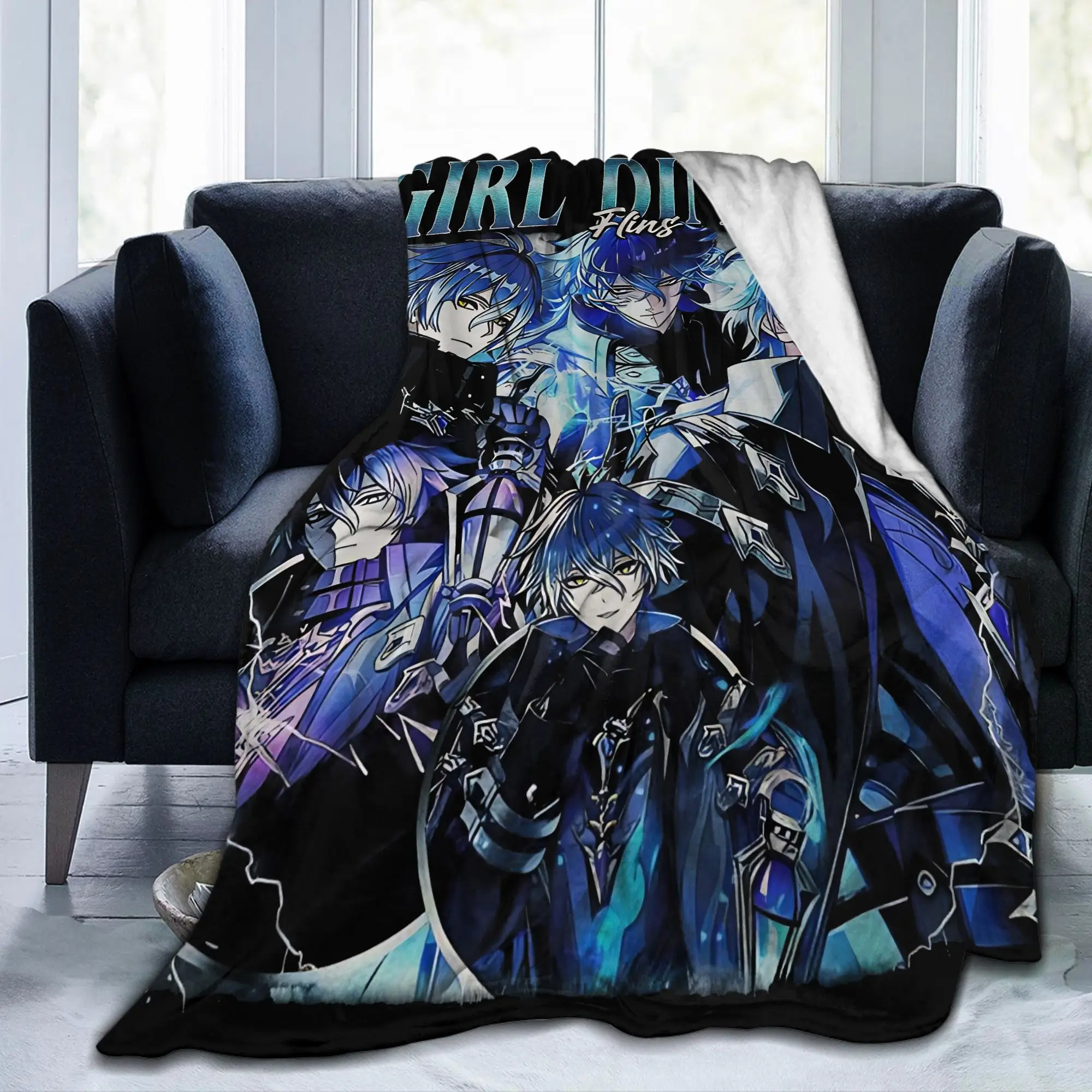 Flins Genshin Impact Girl Dinner Fuzzy Blanket Game Cartoon Novelty Throw Blanket for Home 150*125cm Soft