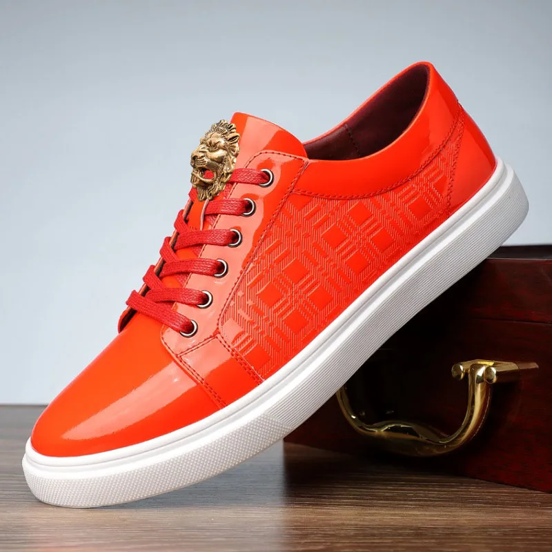 

New men's sneakers and casual stylish pointed-toe patent leather business casual men's shoes with shiny flat sole 15