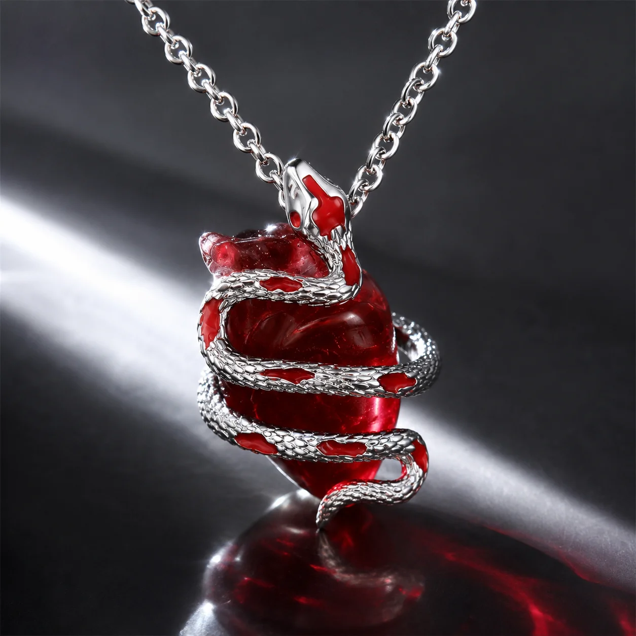 Dark Gothic Snake Wrapped Red Resin Pendant Necklace for Couples Alternative Punk Jewelry Romantic Matching Gift Accessories
