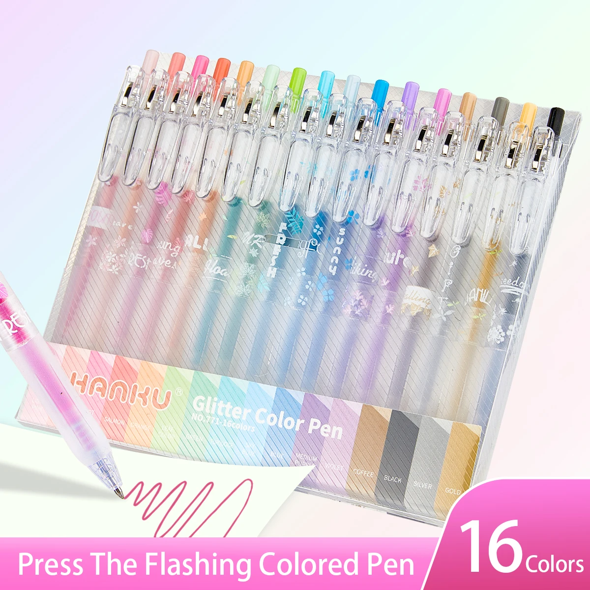 16/18Pcs Glitter Gel Pens Set 0.5mm Neon Sparkly Colored Markers for Adult Coloring Books Journaling DIY Art Craft Drawing Pens