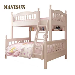 bed Korean Rural Style Bunk  White Modern Minimalist Up Down Kid Bunk With Storage For Princess Girls Creative room Furniture