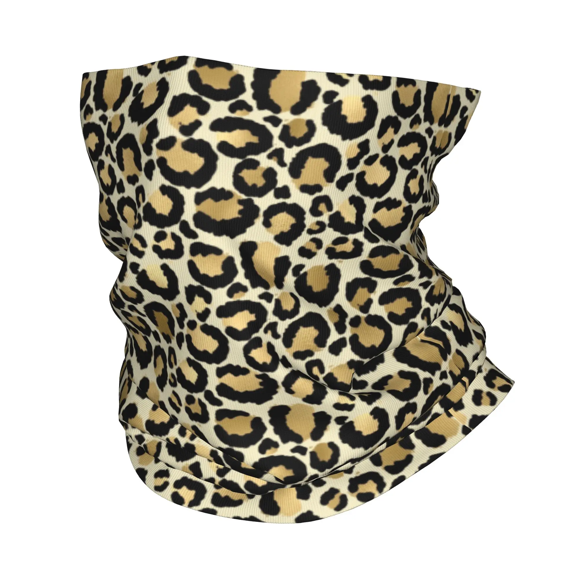 Custom Gold Leopard Bandana Neck Gaiter for Hiking Hunting Wrap Scarf Texture Tribal Animal Leopard Pattern Balaclava Warmer
