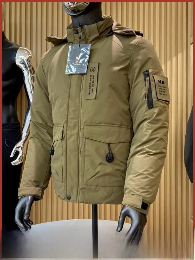 

Men's Outdoor Winter Jaet Thiened Windproof Warm Cotton Coat Hooded Workwear Zipper Decoration Stand Fit Daily Wear