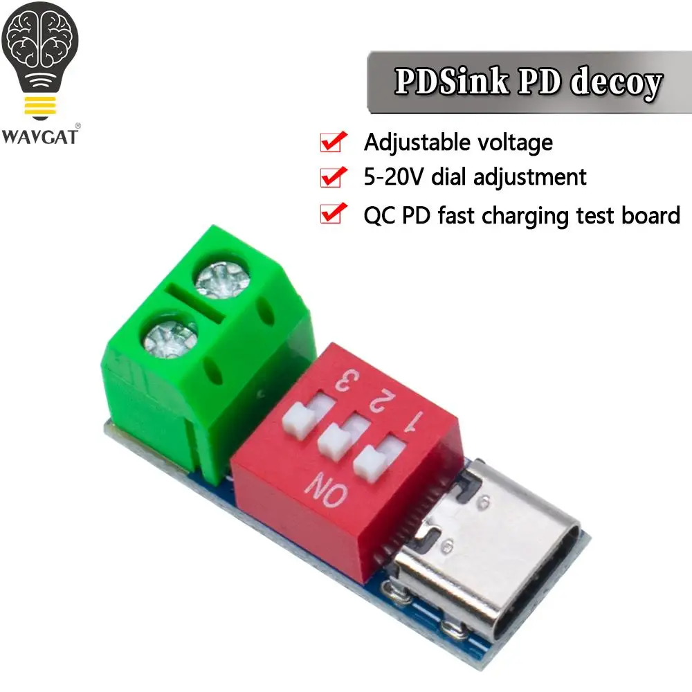 PDSink PD Decoy PD Fast Charging Test Board Adjustable Voltages 5V-20V Dial-code Adjustment Charge Connector