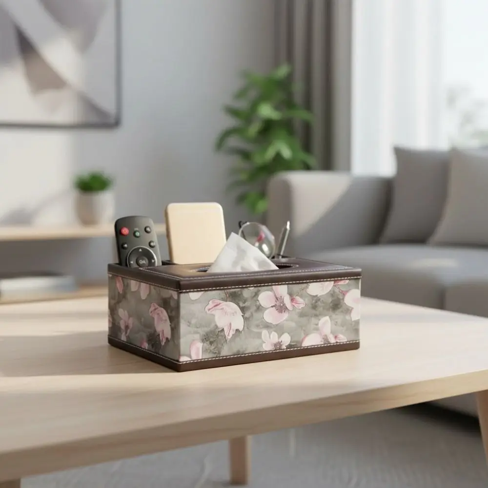 Artificial Leather Multi-functional Tissue Box 4 Grid Anti-moisture Tissue Paper Dispenser Rectangular Tissue Storage Box