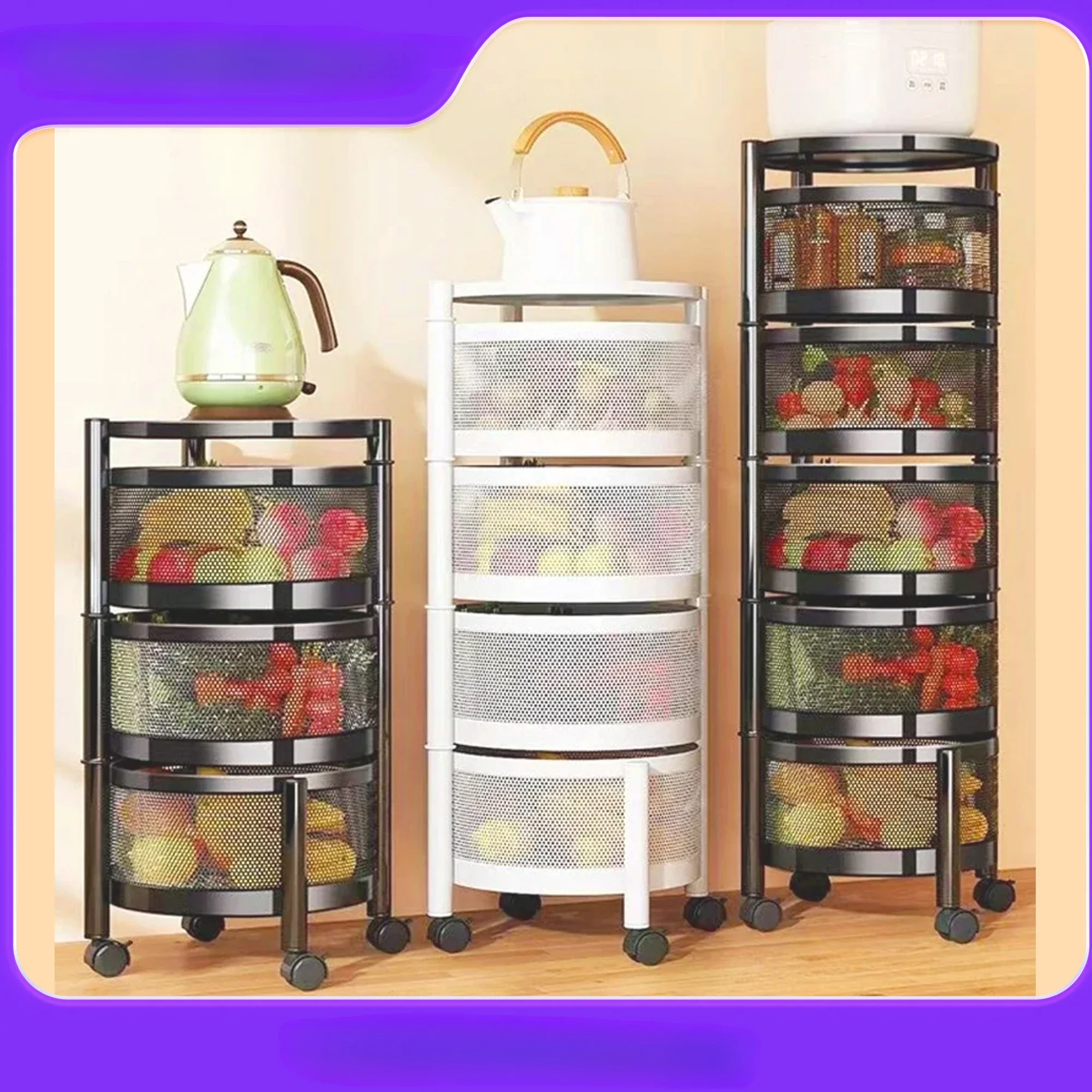 Kitchen Holders Vegetable Shelving Multi-Functional Fruits Rotating Storage Rack Basket Floor Multi-Layer Vegetable Basket Round