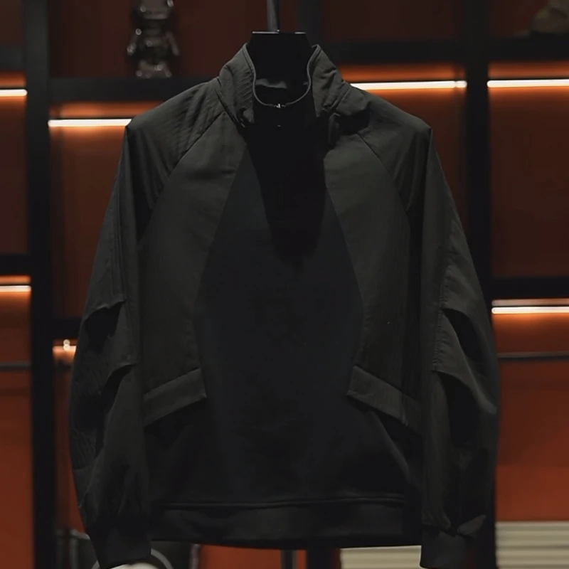 

Мужская толстовка премиум-класса с молнией, спущенным плечом и длинными рукавами, воротником-стойкой, осенняя, повседневная, в уличном стиле