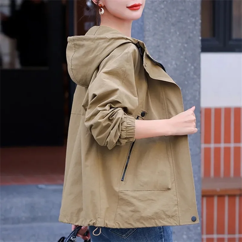 

Hooded Windbreaker Jacket Women's 2025Spring Autumn Winter New Fashion Coat Casual Temperament Overwear Short Female Outcoat Top