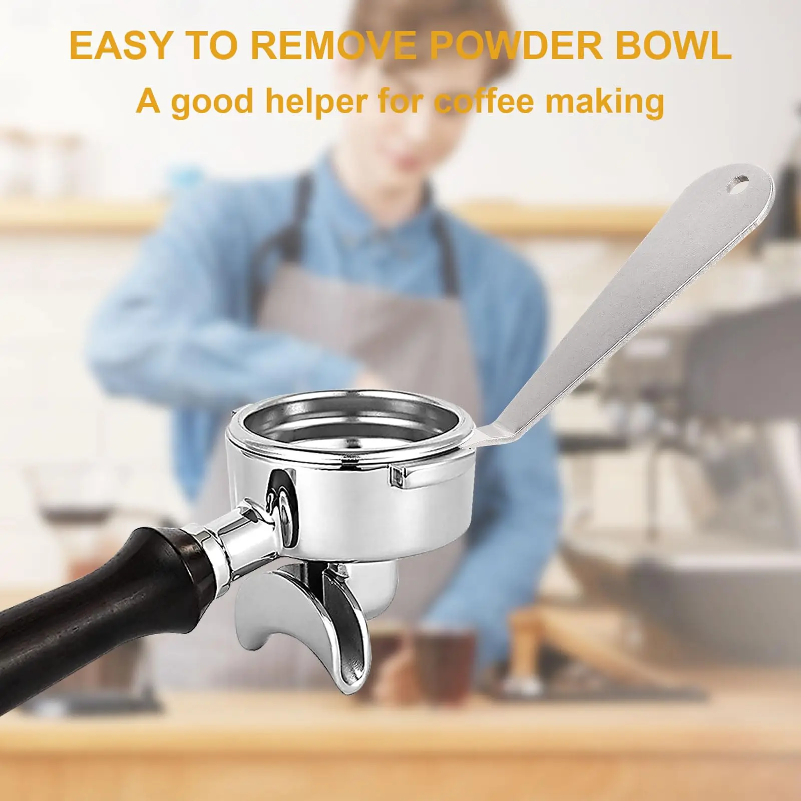 Stainless Steel Coffee Portafilter Prying Tool, Espresso Filter Bowl Removal Pry Bar with Hanging Hole for Coffee Machine