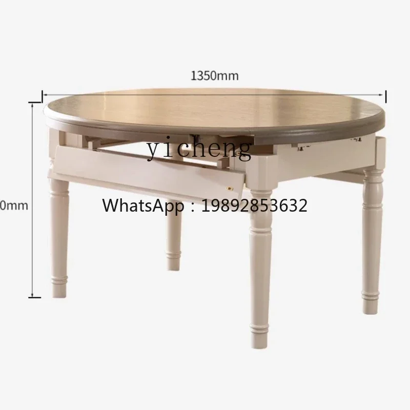 TQH light luxury solid wood retractable folding dining table pastoral home Mediterranean round table and chair combination