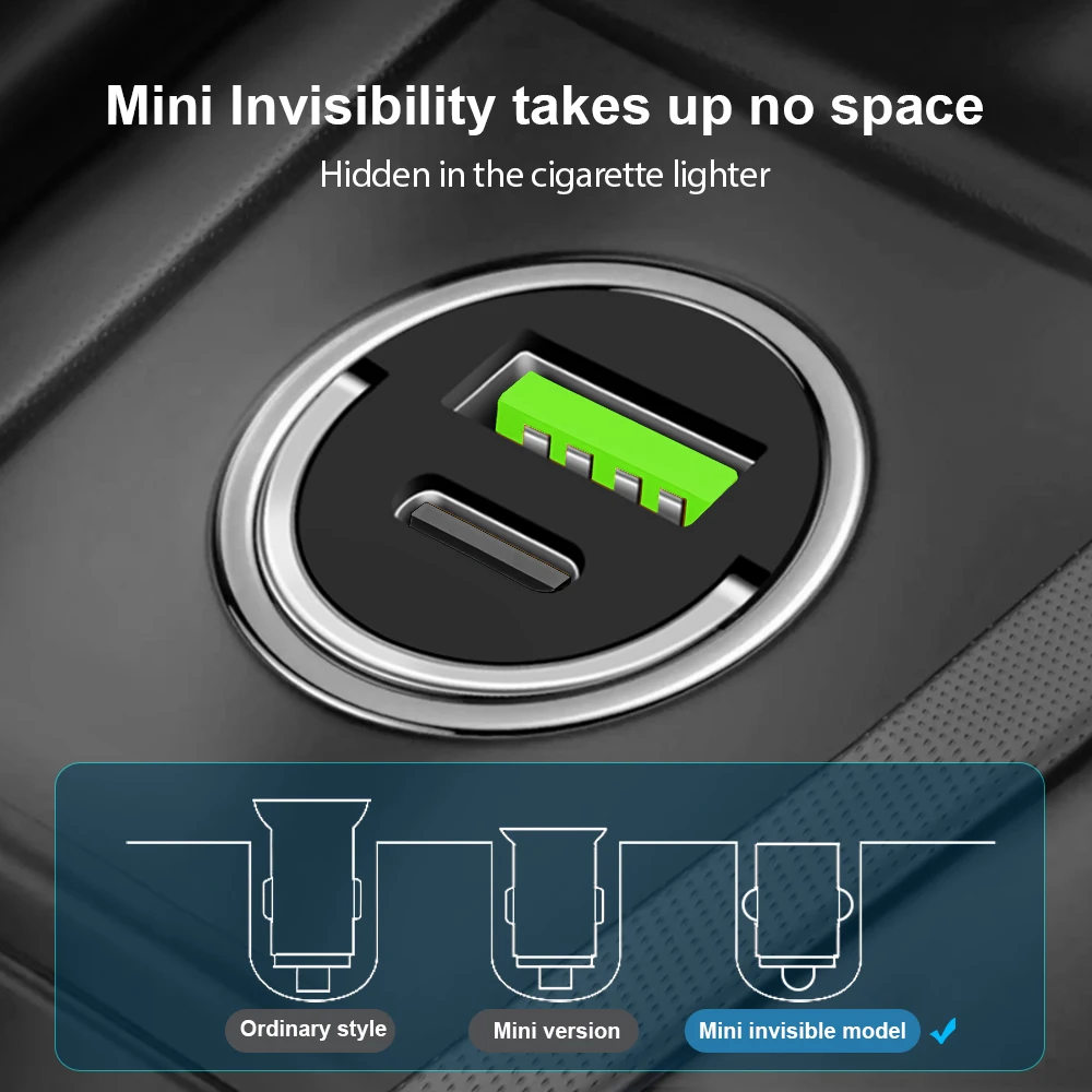 100W PD Fast Car Charger Adapter Dual Port Simultaneous Charging 12V/24V Universal Overcharge Protection Avoids Hand Injury