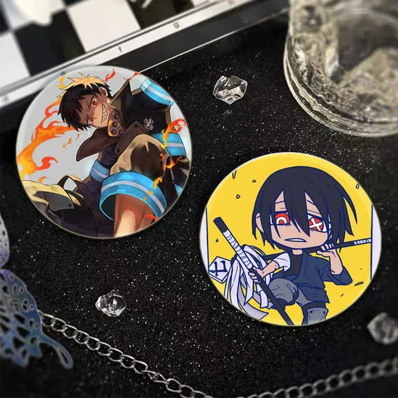 Anime Character Shinra Kusakabe Arthur Boyle Akitaru Obi Cute Cartoon Badge  Round Display Brooches Jewelry Gift Accessory