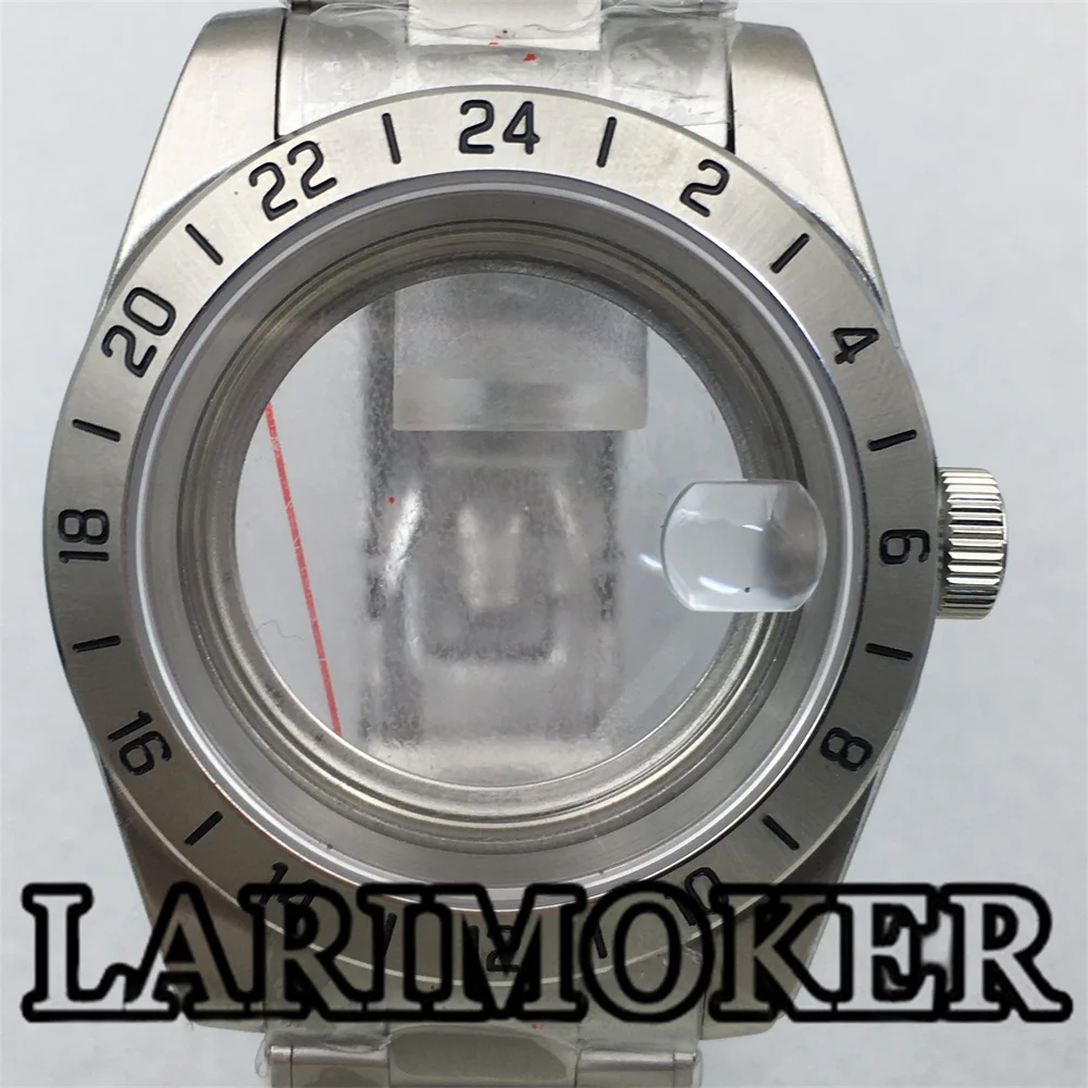 LARIMOKER casing kaca safir 40mm, aksesori tali Stianless mahkota sekrup Bezel 24 jam GMT untuk gerakan NH35 NH36