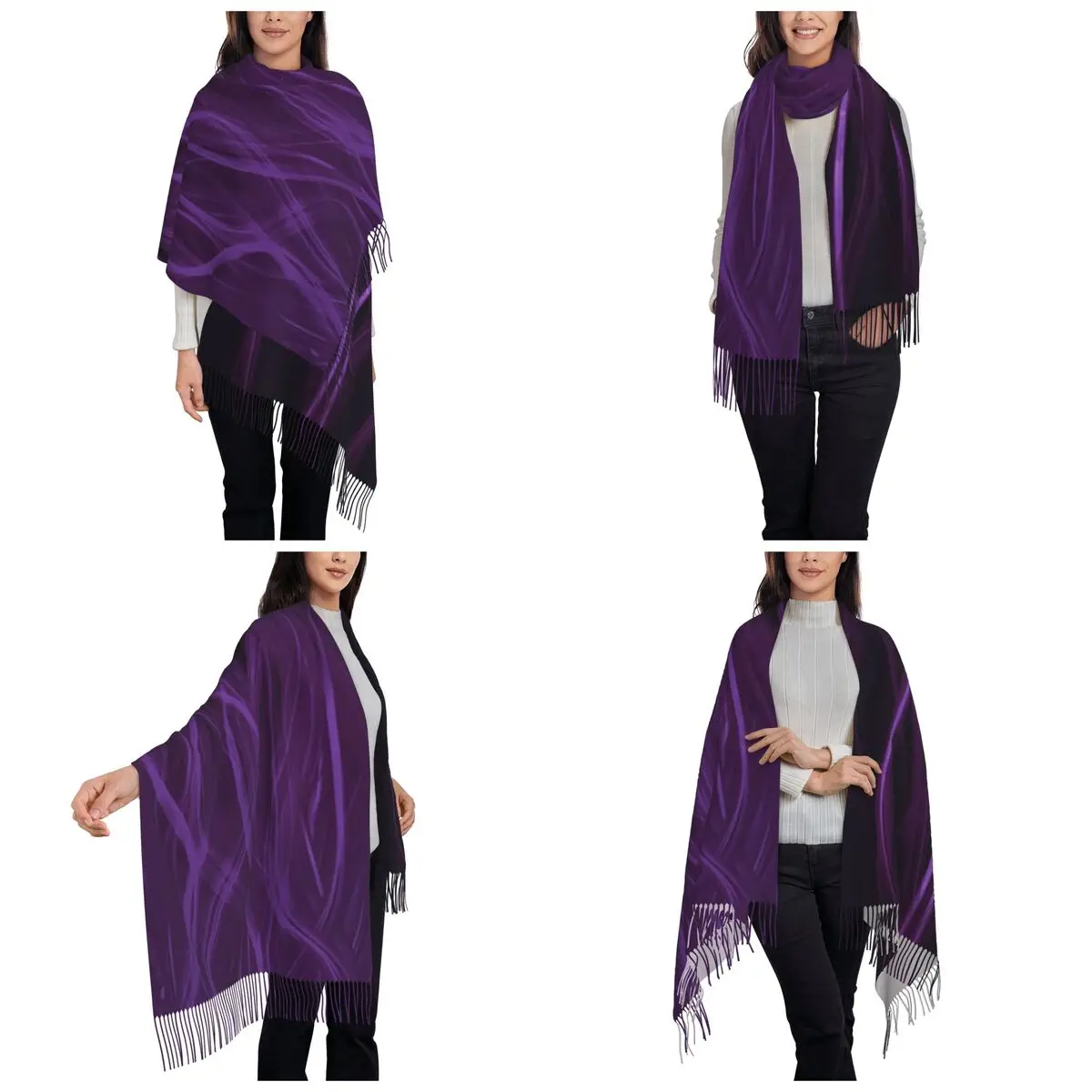 Finger Flames Purple Scarf Tassel Scarves Women Soft Warm Shawls and Wraps Long Fall Winter Shawl Wrap