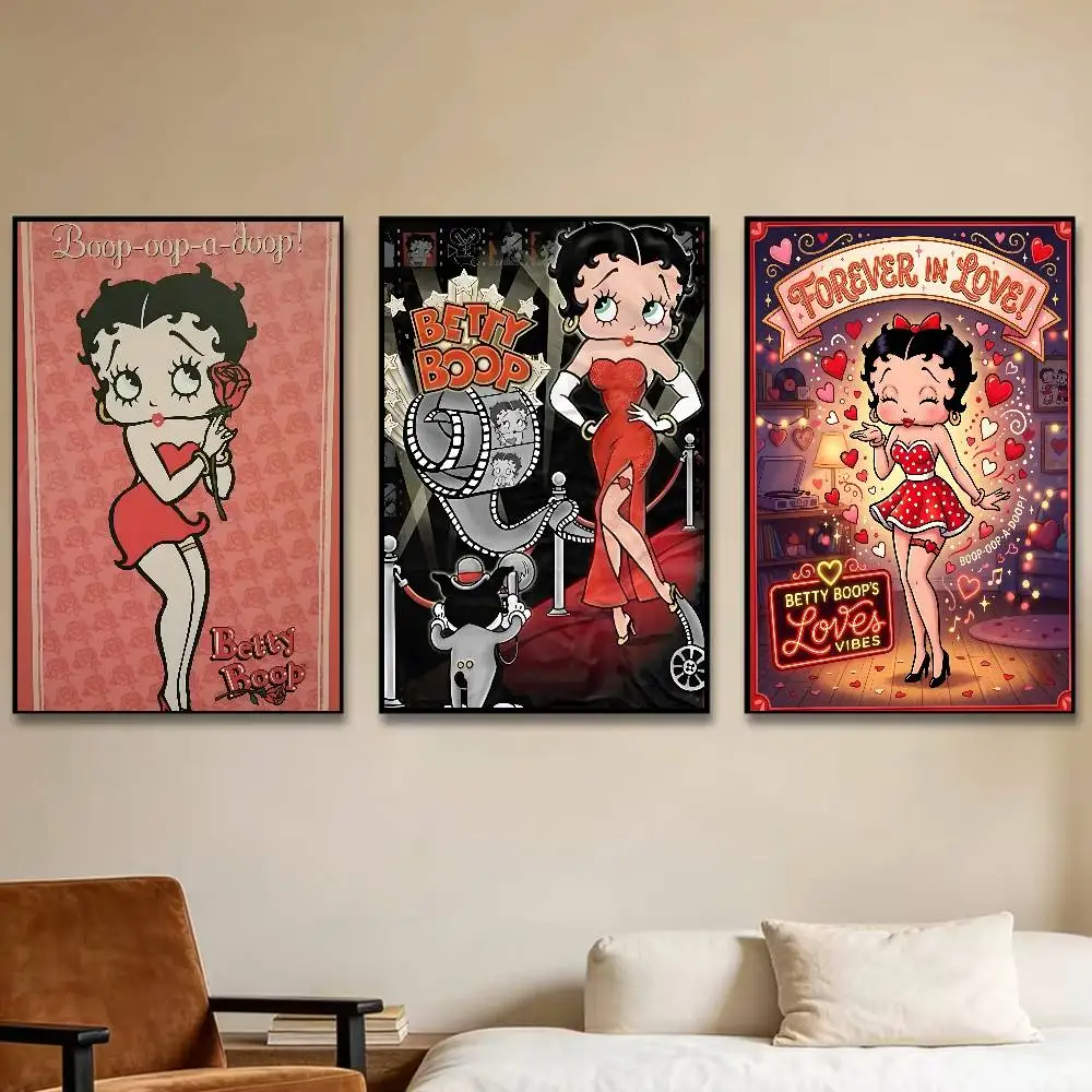 B-Bettys Boops Anime Painting Calligraphy Poster Room Decor Waterproof Sticky For Home Bar Wall Art Decoration