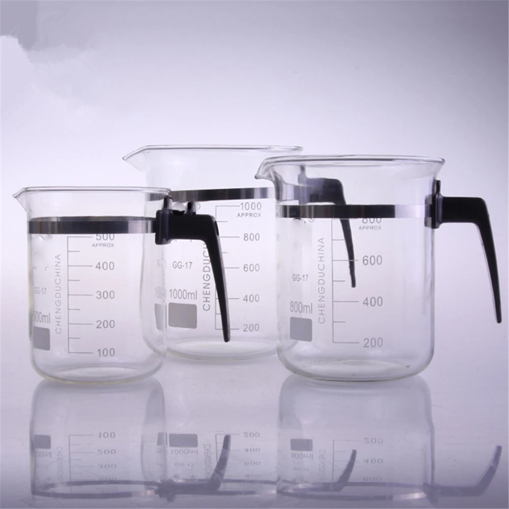 

Многоразовые стаканы с пластиковыми ручками для химических лабораторий из боросиликатного стекла