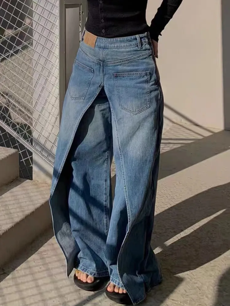 Imagem -05 - Calças Jeans Grunge de Perna Larga Feminina Jeans de Cowboy Baggy Roupas de Grife Calças Estéticas de Luxo para Senhora Streetwear Y2k 2023