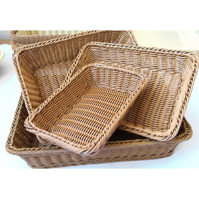 Storage Basket Handmade Rectangular Rattan Organization Wicker Bread Holder Fruit Vegetable Snack Food Container