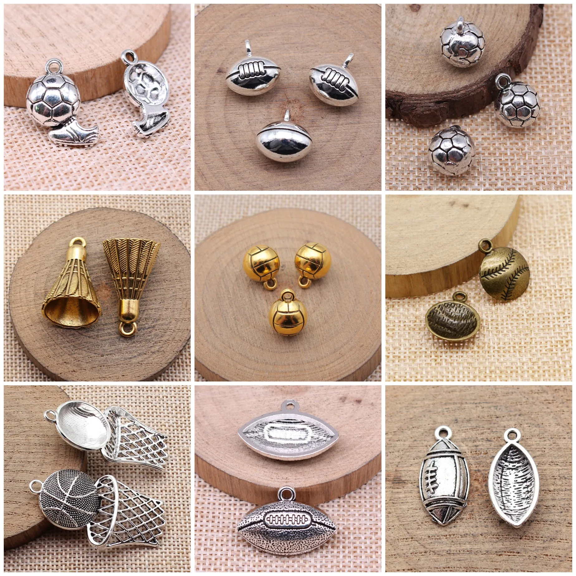 Vintage Basketball Football Badminton Sports Charms Pendant For Jewelry Making Bracelet Necklace DIY Craft Bulk