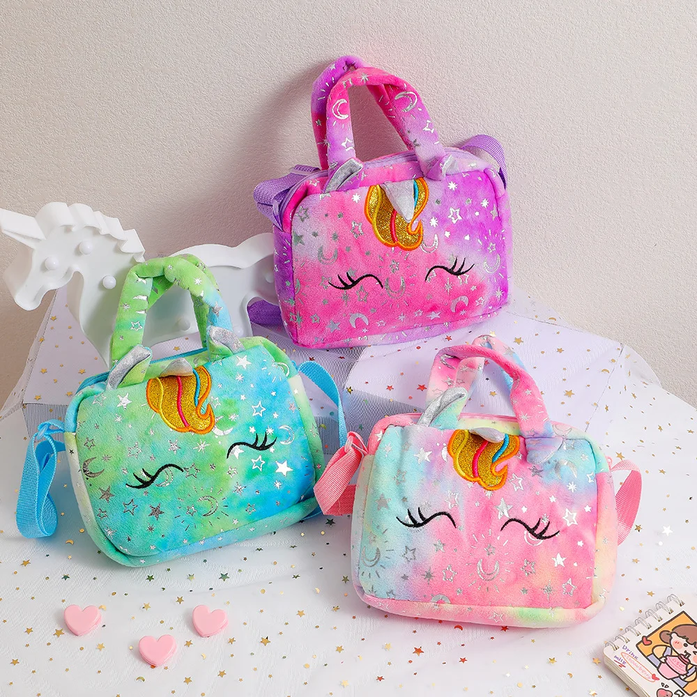 Cute Unicorn Plush Crossbody Bag for Kids - close-up view