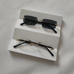 2pcs/Set Rectangle Rimless Sunglasses Fashion Men Women Outdoor Eyewear Trendy Simple Small Female Frame Glasses Accessory