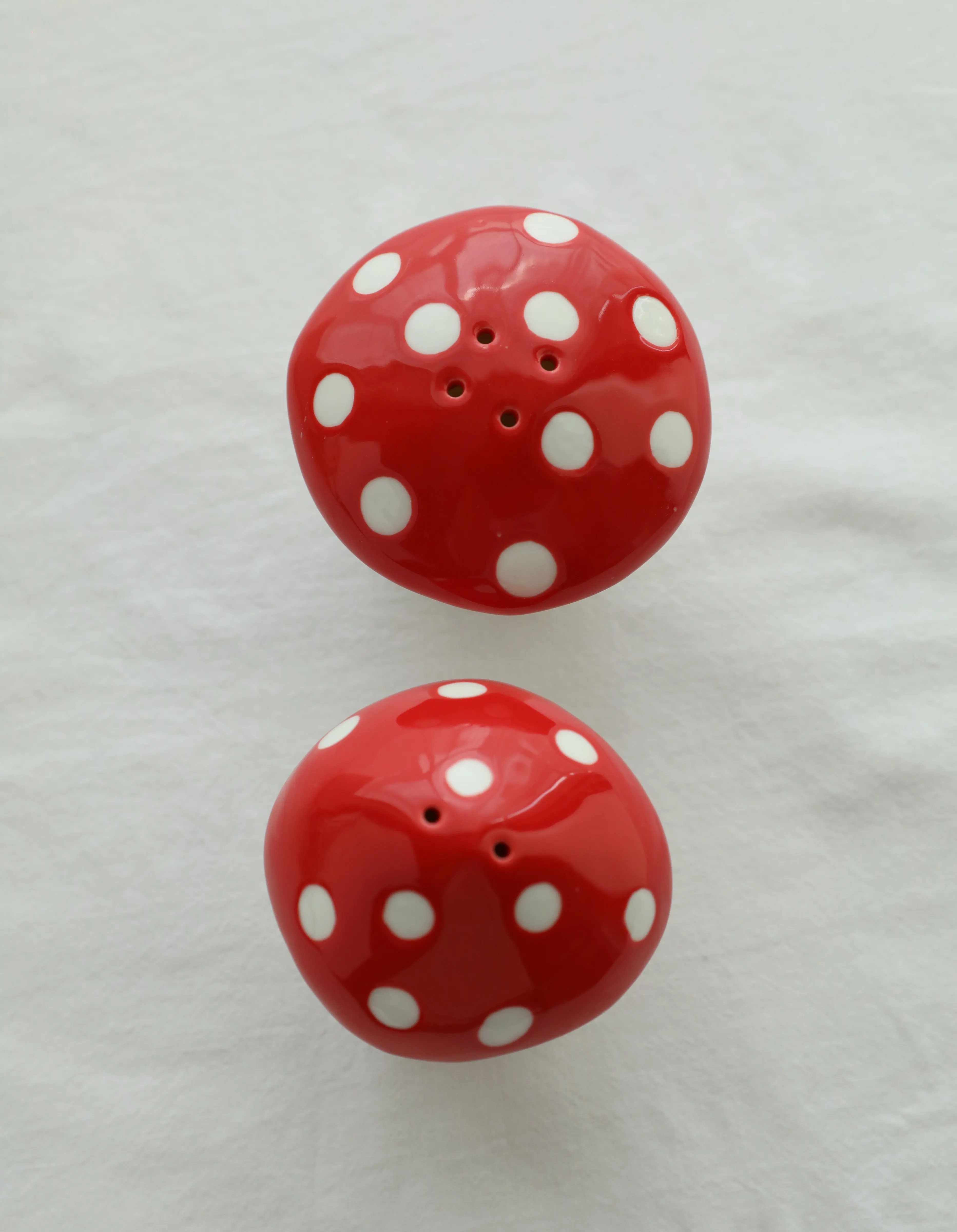 Ceramic Mushroom Salt and Pepper Shaker Set Cute Red White Polka Dot Seasoning Shakers for Kitchen