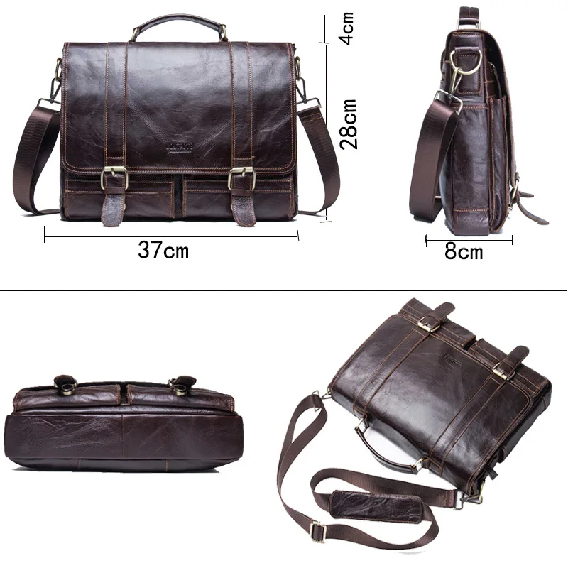 Couro genuíno casual bolsas masculinas portátil maleta de negócios grande capacidade ombro crossbody sacos computador