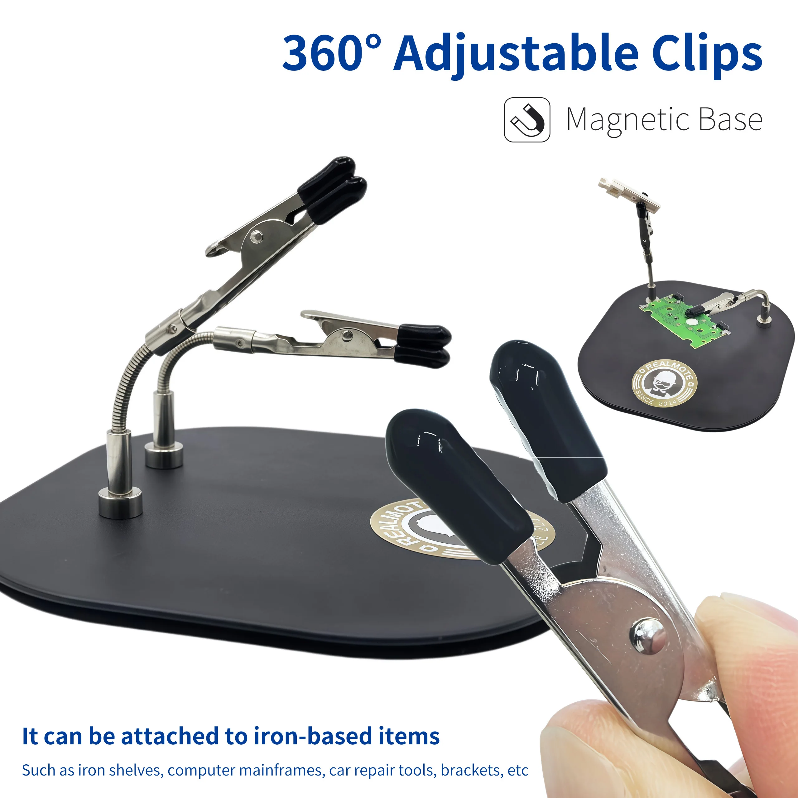 Magnetic Helping Hands Soldering Tool, Third Hand PCB Holder with 4 Flexible Gooseneck Arms & Alligator Clips, Mini Workbench fo