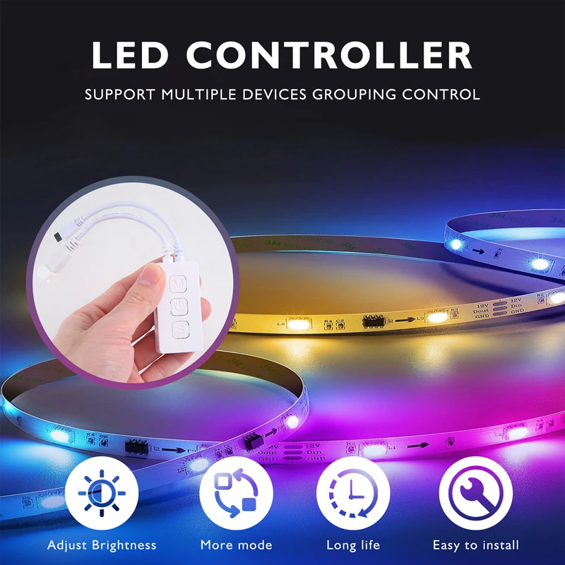 RGB Smart Music Bluetooth Smart Controller SP611E For WS2812B SK6812 WS2811 Addressable LED RGB Tape Strip