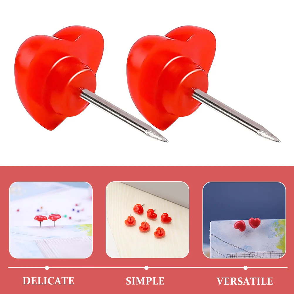 100 قطعة دبابيس ضغط القلب الأحمر لطيف الزخرفية Thumbtacks لمكتب المدرسة لوحة الفلين نشرة خريطة عرض جدار مسامير الصور