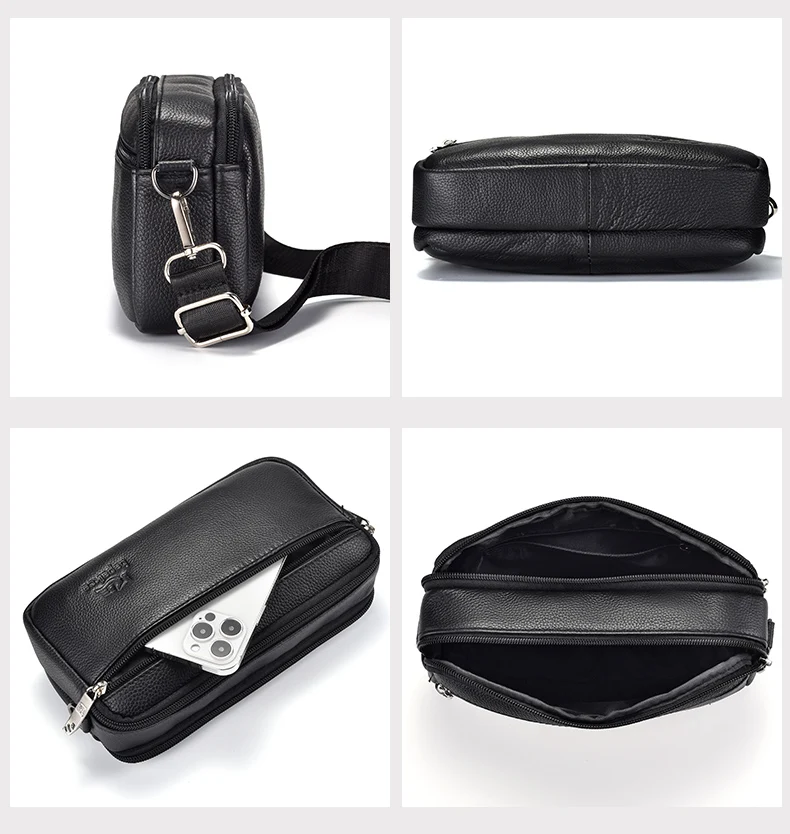 Herren Große Kapazität Echtleder Umhängetasche Lässige Multifunktionale Schultertasche mit Verstellbarem Riemen – Detail 13