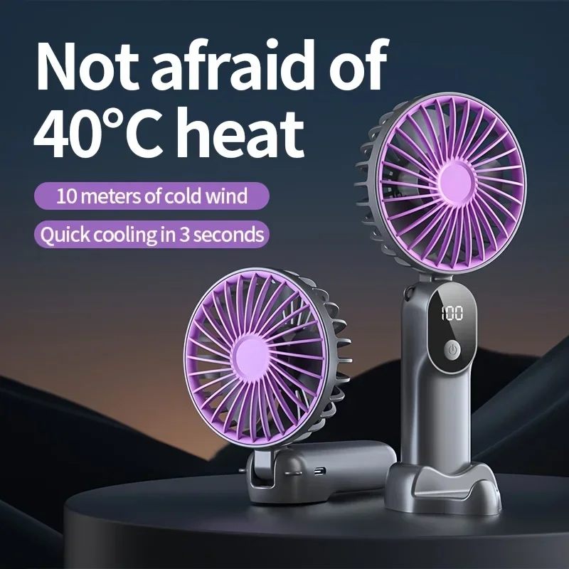 Handheld Mini Fan Portable Multifunctional Foldable Fan 6 Speed USB Rechargeable Fan With Phone Stand and Display Screen