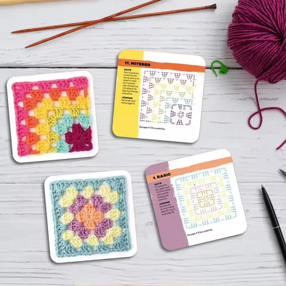 50pcs DIY Knitted Pattern Cards Granny Square Card Decks Mix & Match Designs Beginner Knitting Book Learn