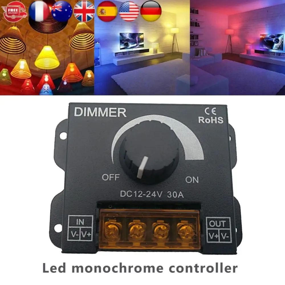 

30A LED Dimming Controller Adjustable Brightness Dimmer Controller PWM Digital Stepless Dimming for Lamp Strip Single Color Lamp