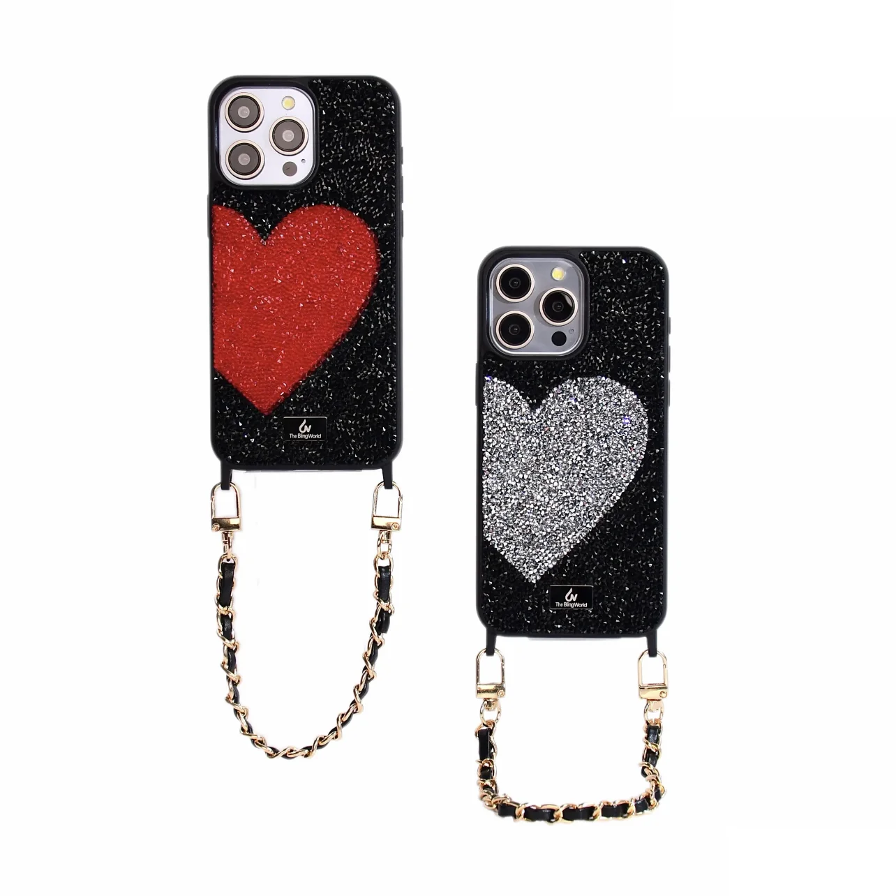 Full Diamond Half Heart Wrist Chain For Apple16promax Iphone 15 Pro 14 13 12 11 Full Package Premium Luxury Bracelet Phone Case