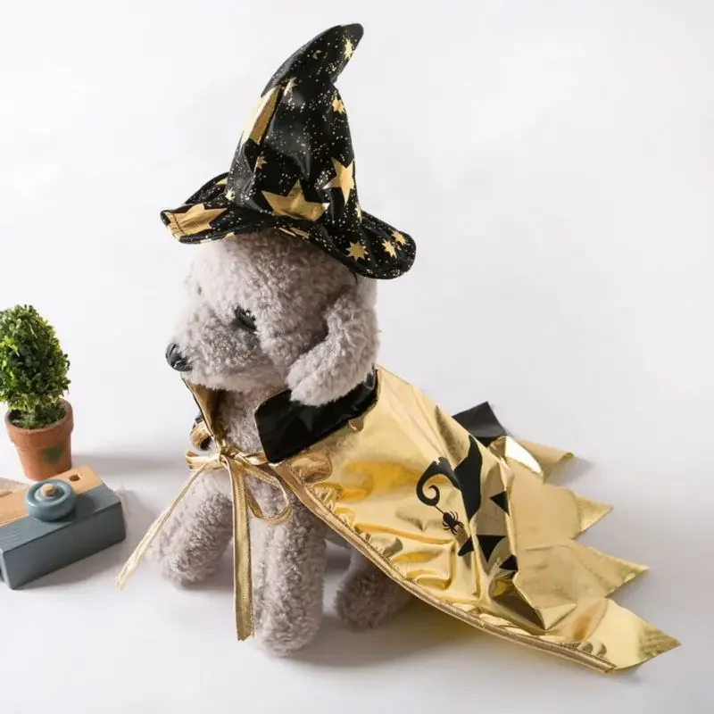 Huisdier Halloween Cosplay Vampiermantel voor kleine middelgrote hond Kat Puppykostuums met hoed Set Halloween Kleurblokkerende cape
