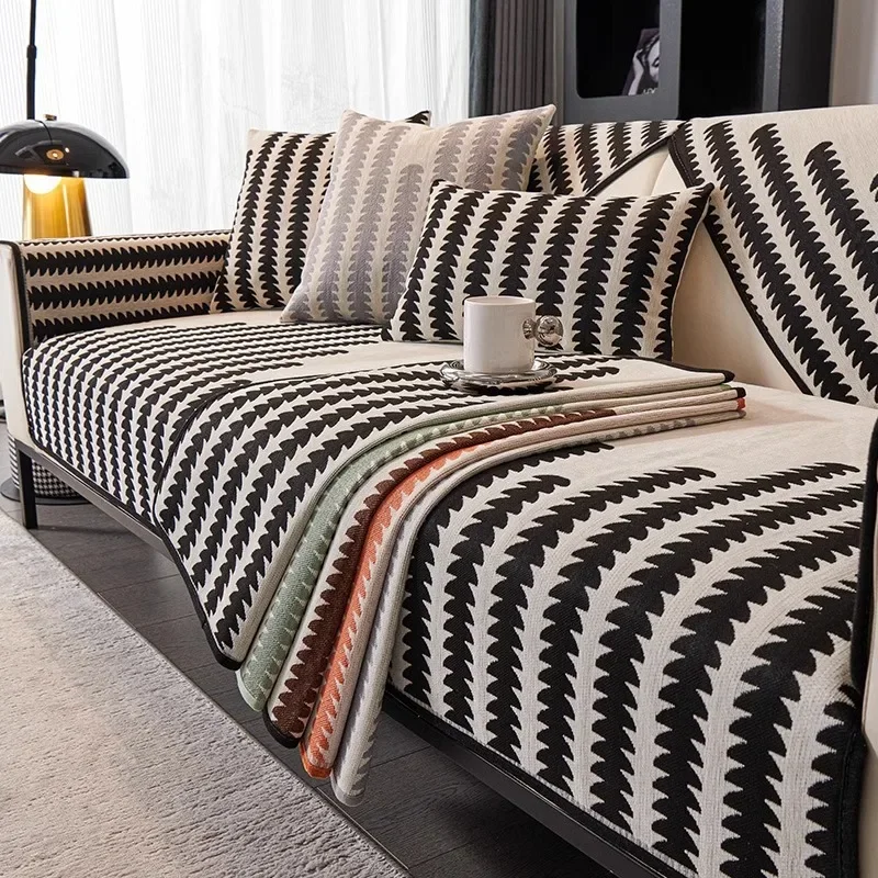 Luxuriöser Chenille-Sofabezug für vier Jahreszeiten, universelles Schnittsofahandtuch, rutschfester Couchbezug für Wohnzimmer, nicht ganzes Set