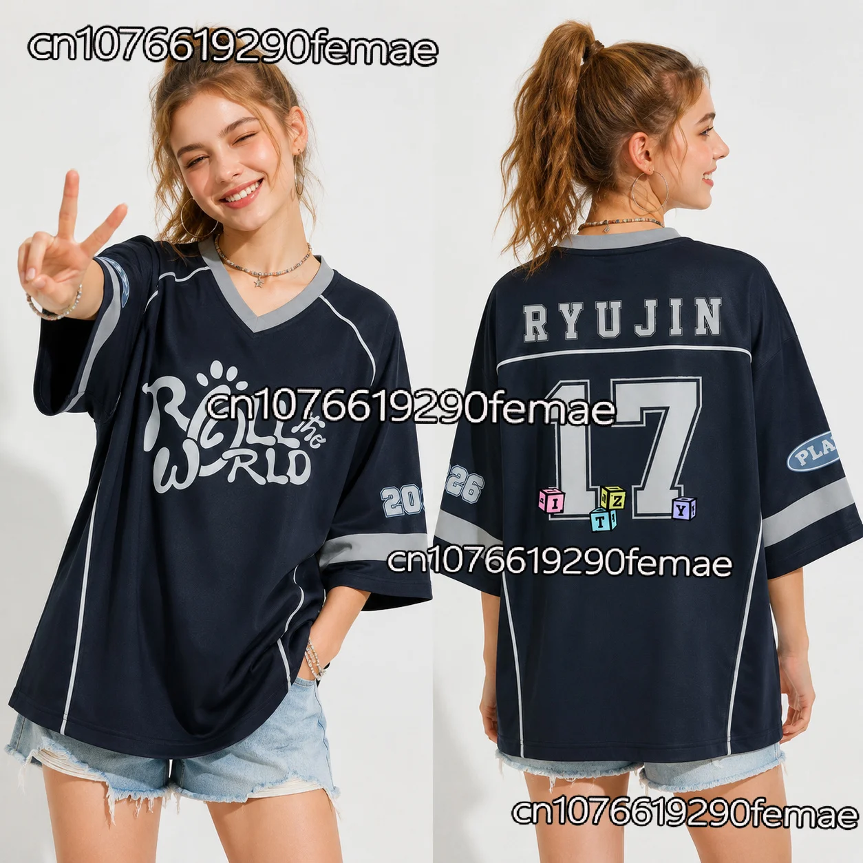 2026 New ITZY TUNNEL VISION Roll The World V-Neck Drop Shoulder Jersey Women Kpop Concert Fan Merch Summer T-Shirt