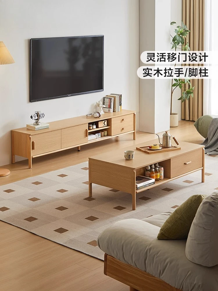 

Lin's Home Log Wind Small Apartment TV Cabinet Coffee Table Combination New Living Room Household Utensils New Wood In