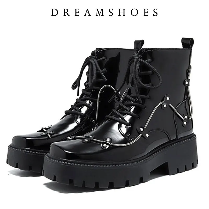 

2025 Brand New Black Brogue Shoes Men Classic Platform Oxford Dress Shoes Men Retro Patent Leather Footwear Ankle Party Shoes