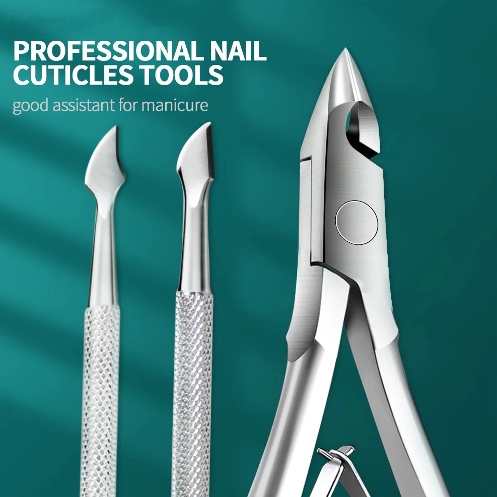 Professional Stainless Steel Nail Cutter Scissor Nippers Function Cuticle Pusher Remover Manicure Nail Art Care Tool Kit