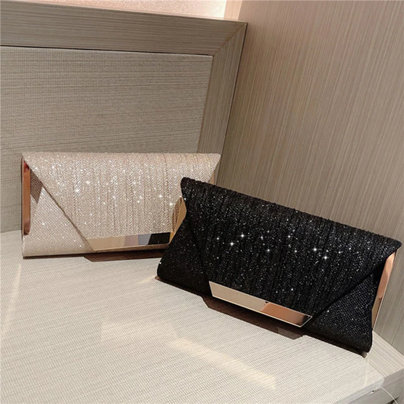 Bolso de noche exquisito para mujer, monedero con purpurina para fiesta, banquete, bolso de mano elegante para boda, bolso de hombro con cadena de cóctel femenino