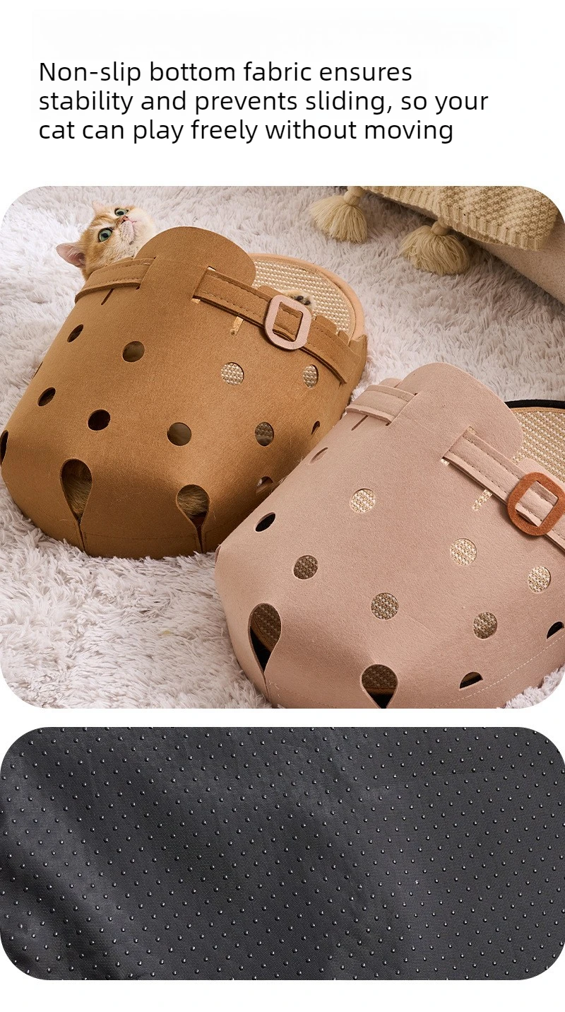 Slipper‑Style Cat Bed Sisal Scratching Pad Cat Beds Semi Enclosed Creative Breathable Kitten Beds Funny Anti Scratch Puppy House