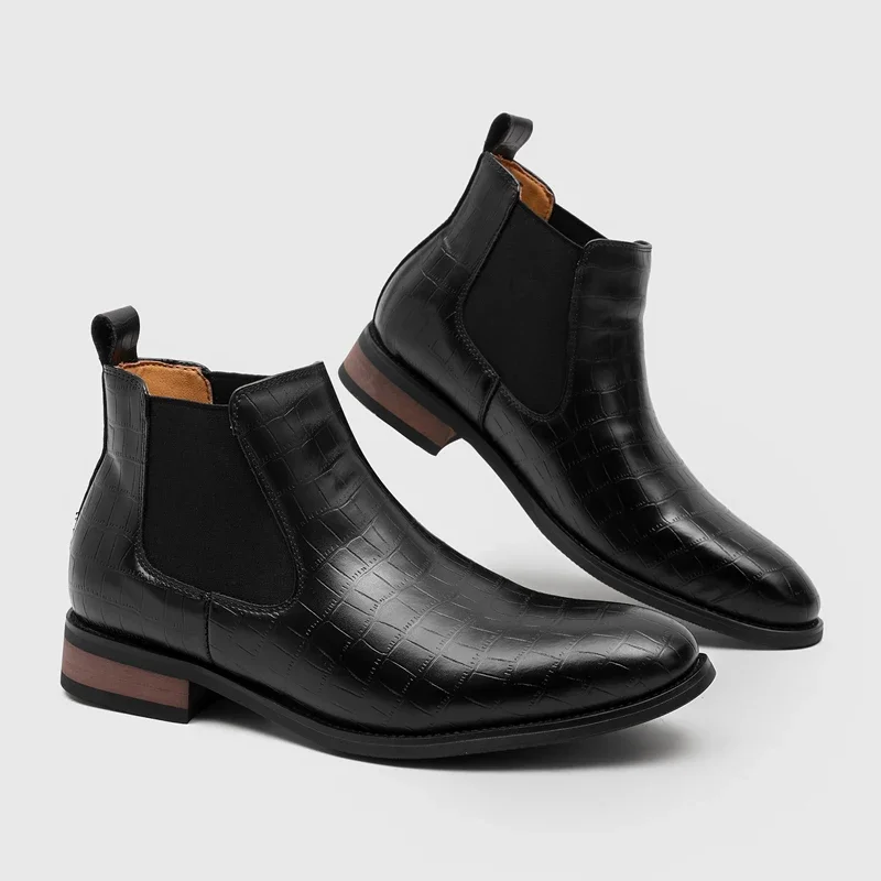 Classic Low Heel Waterproof Platform Ankle Boots Business Formal Wedding High Top Shoes Autumn Thick Bottom Chelsea Men's Boots