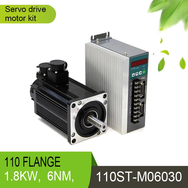 Servo Drive Motor Kit 1.8kW, 6Nm, 110 Flange, 110ST-M06030,Sending 3m Electric Wire For Lathe And Milling Machine