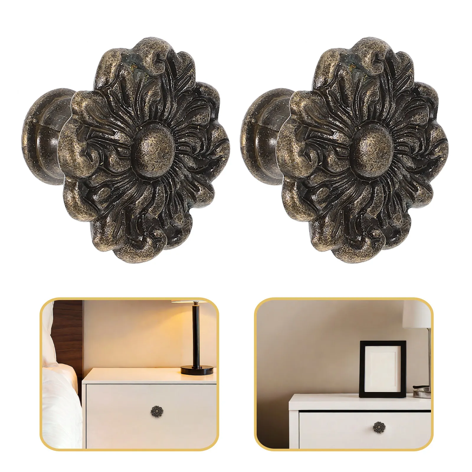 6Pcs Zinc Alloy Flower Drawer Knobs Vintage Floral Handles for Dresser Kitchen Cupboard Wardrobe Furniture Drawer Pulls