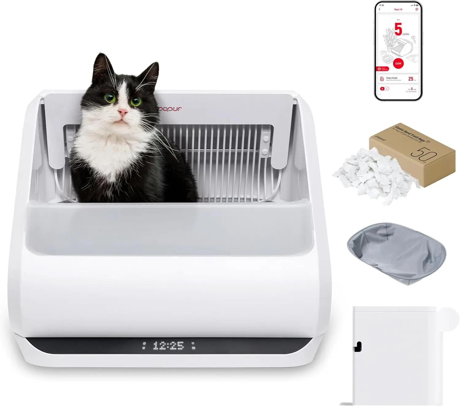 

Self Cleaning Cats Litter Box for Multiple Cats - Includes Smart Sifting Litter Pan, Odor Control, Extra Liner & Trash Bags