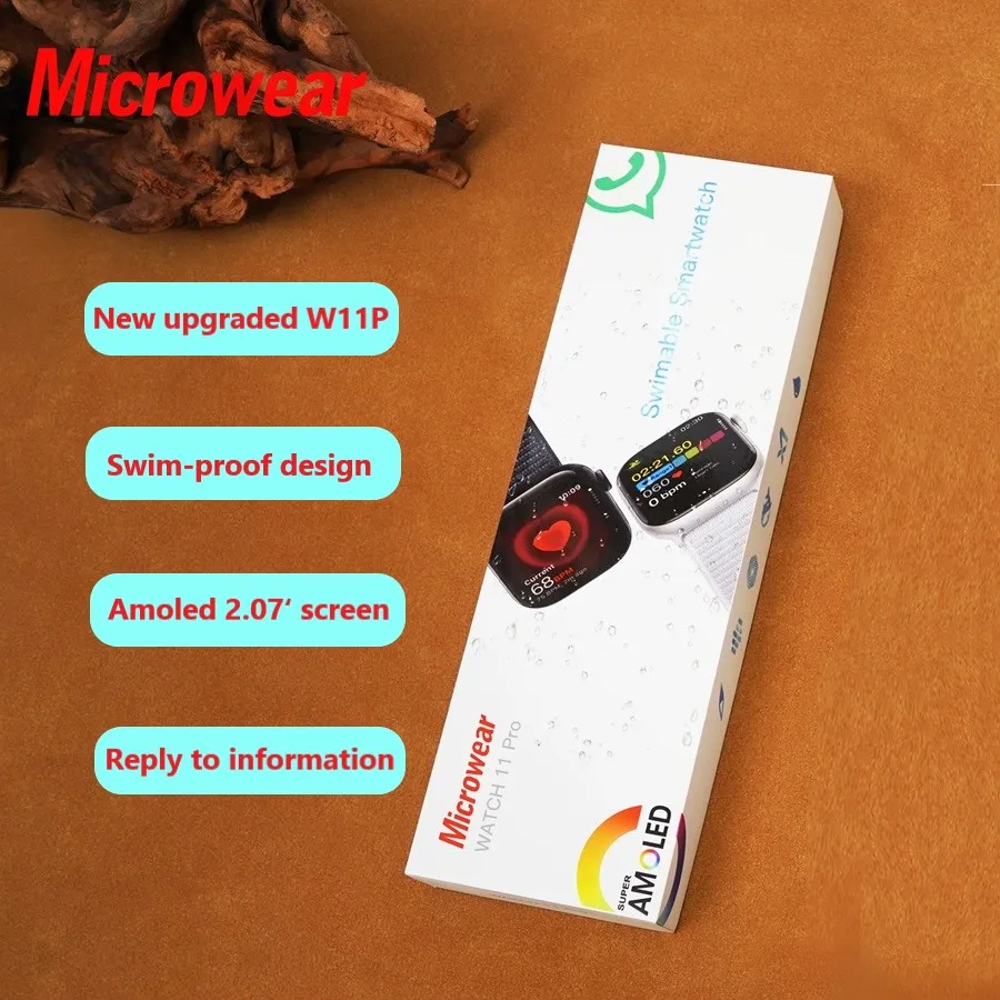 ساعة Microwear 11pro W11 Pro Watch11 11X الذكية 10 11 شاشة Amoled مقاومة للسباحة W11p ترقية W10 Pro ساعة ذكية للرجال والنساء
