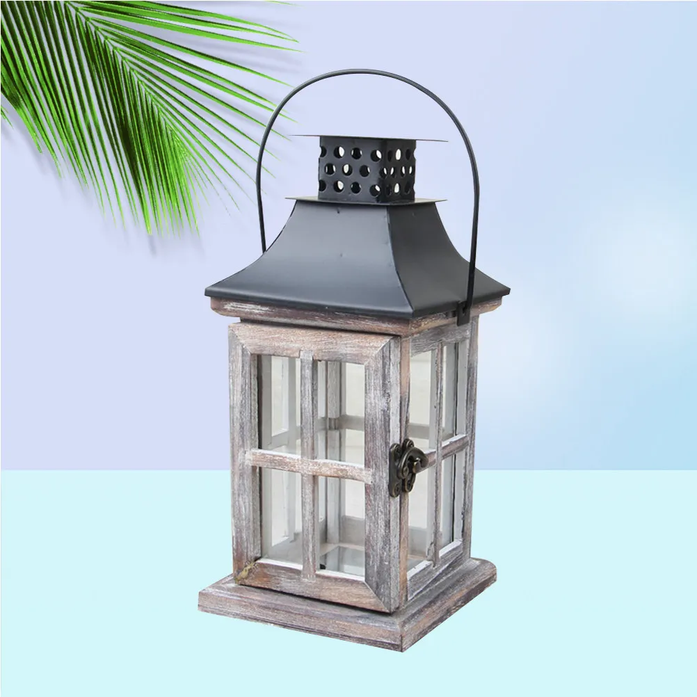1Pcs Vintage Iron Candlestick Hanging Holder Indoor Outdoor Decorations Wedding Party Home Lanterns Wooden Metal