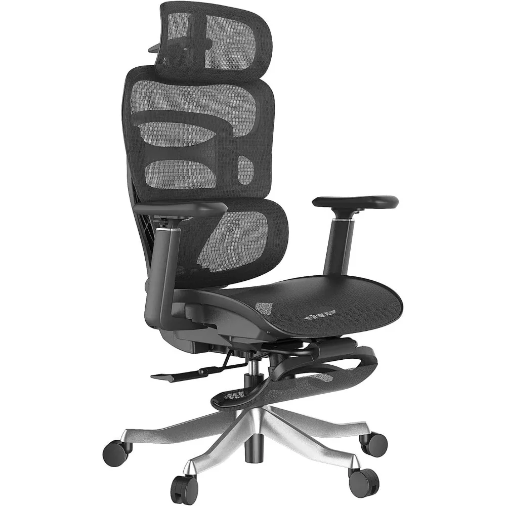 كرسي مكتب مريح، كرسي كمبيوتر شبكي عالي الظهر مع مسند رأس ثلاثي الأبعاد، دعم قطني قابل للتعديل، 145 °   الميل، مساند للذراعين ثلاثية الأبعاد، دوارة